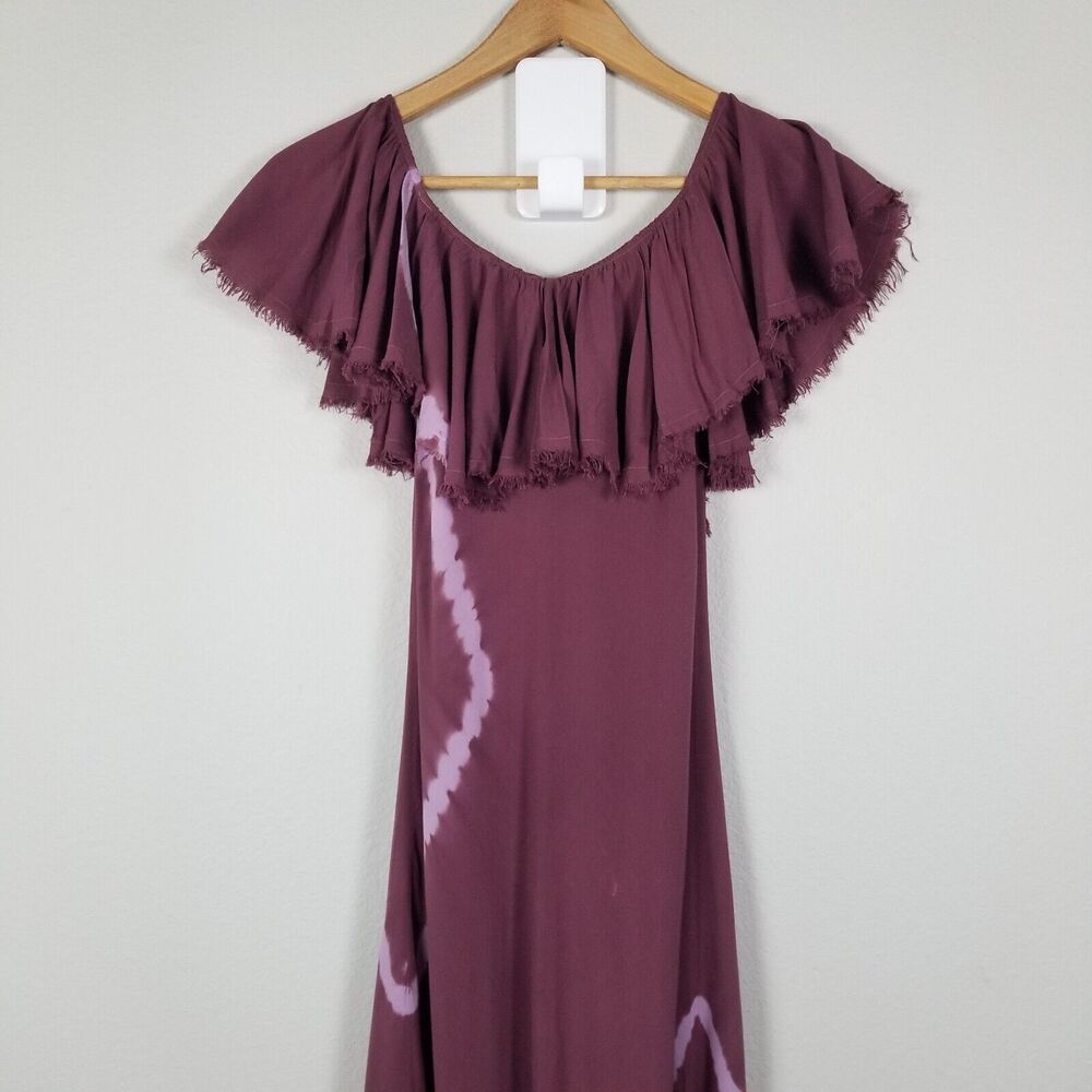 Revolve Blue Life Maroon Tie-Dyed Distressed Ruffle Rayon Maxi Dress Size Small - Picture 10 of 15